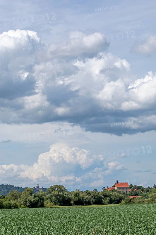 Thunderstorm over Marienburg Castle and Poppenburg Castle, Burgstemmen, Lower Saxony, Germany, Europe