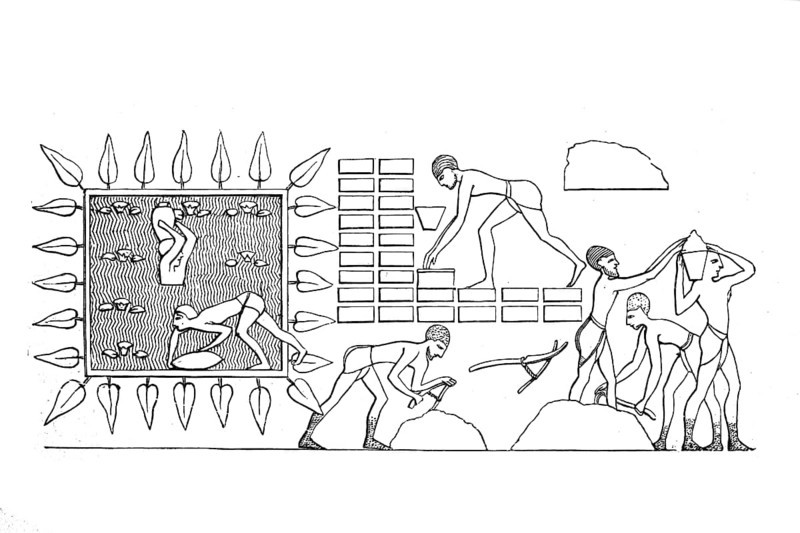Ancient Egyptian prisoners of war making bricks, ca 1400 BC, Egypt, Historical, digital reproduction of an original from the 19th century, Africa