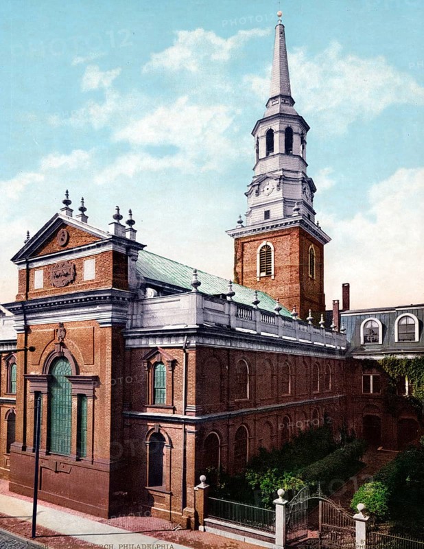 Christ Church, Philadelphia, Pennsylvania, United States, 1890, Historic, digitally restored reproduction from a 19th century original Christ Church, United States, Historic, digitally restored reproduction from a 19th century original, North America