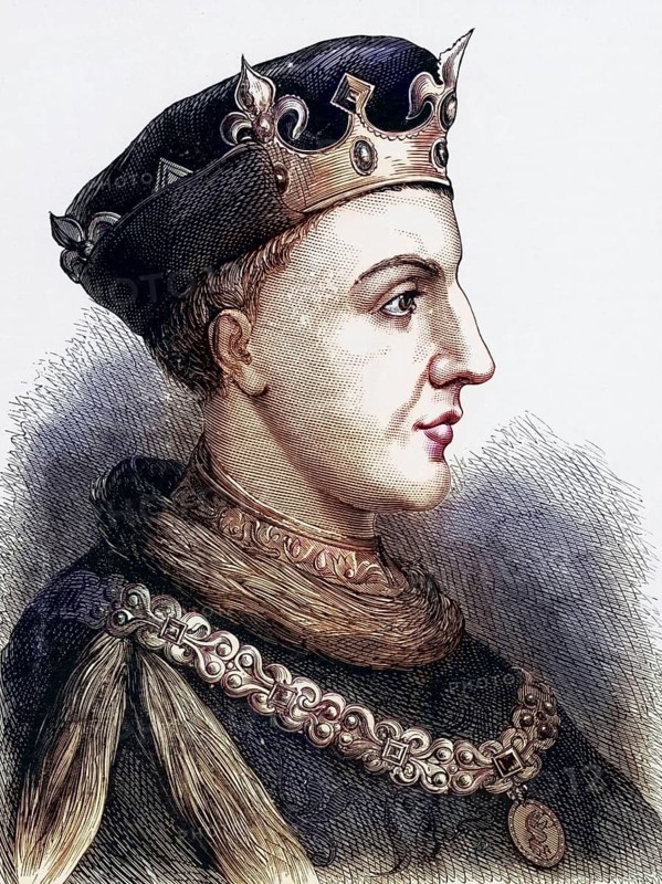 Henry V (1387-1422), King of England since 1413, in 1415 he resumed the Hundred Years' War, died of dysentery in 1422 while on campaign pursuing his claims to the French throne, member of the Lancastrian dynasty, Historical, digitally restored reproduction from a 19th century original, Record date not stated