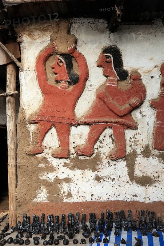 Amhara region, in the Falasha village of Wolleka near Gondar, Gonder, Jewish village, sale of home-made souvenirs, house with murals, Ethiopia, Africa