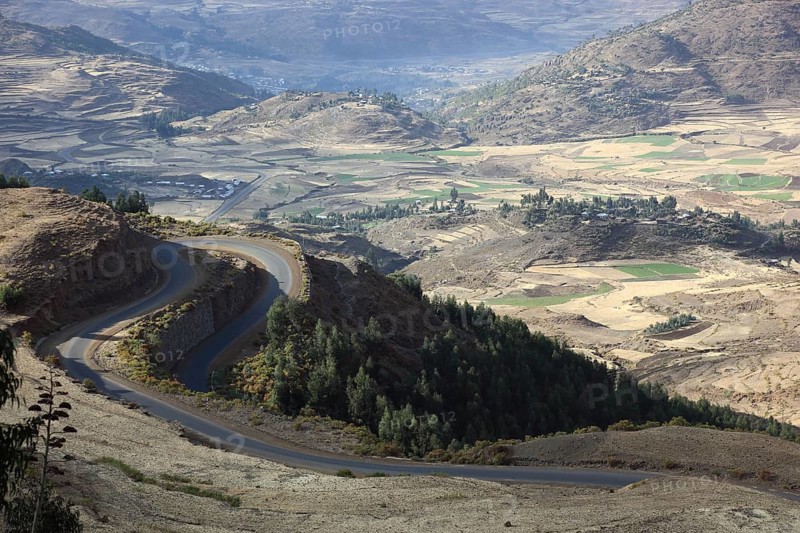 Beautiful landscape in the highlands between Mekele and Lalibela, Ethiopia, Africa