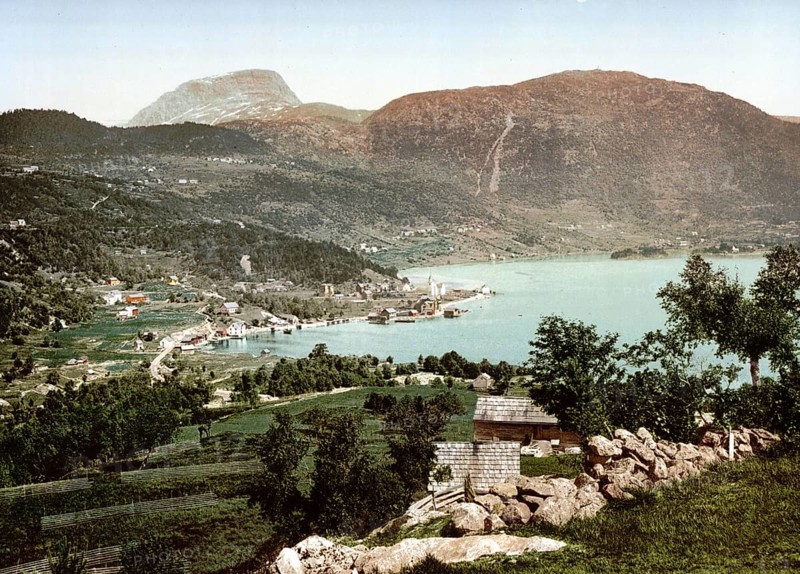 Ulvik Hardanger, Hardangerfjord, Norway, View from 1885, Historical, digitally restored reproduction from a 19th century original, Record date not stated, Europe
