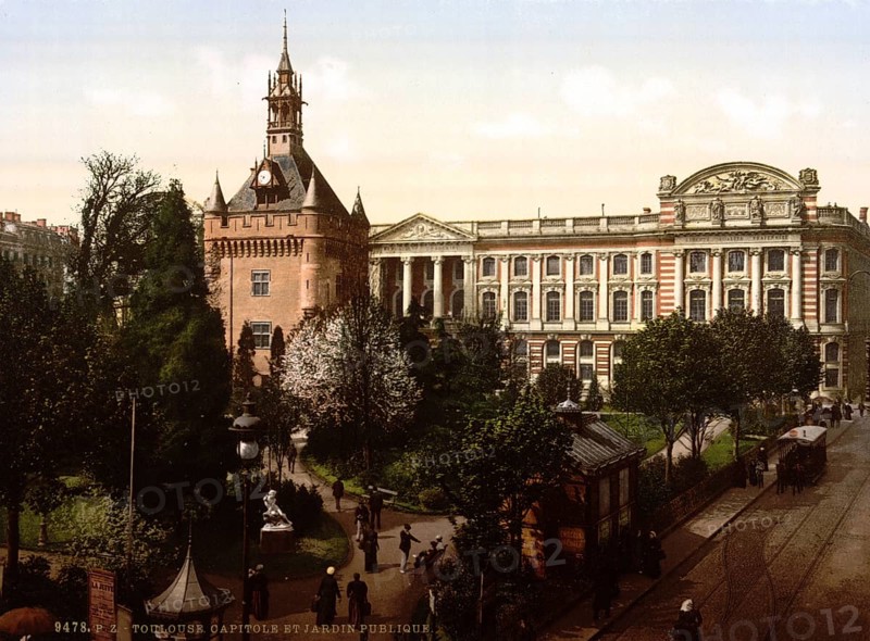 Capitol and public gardens, Toulouse, France, ca 1890, Historic, digitally restored reproduction from a 19th century original, Record date not stated, Europe