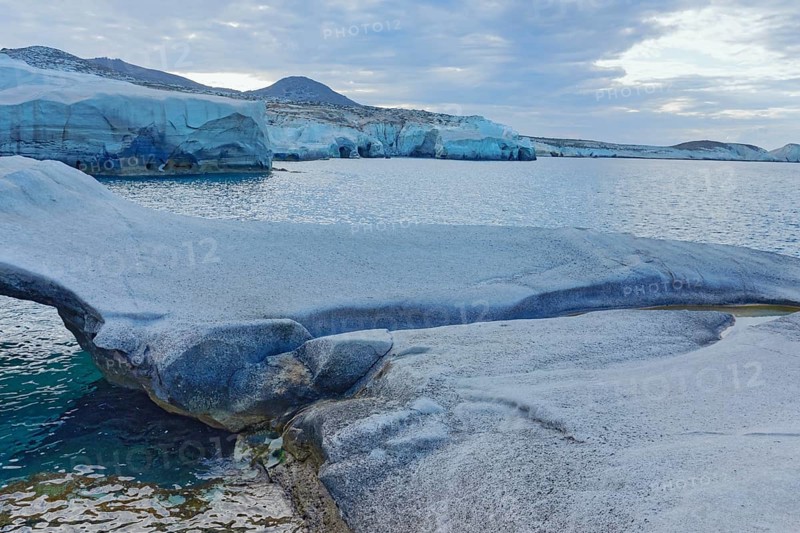 Rock formations and stone bridge, Sarakiniko, Milos Island, Greece, Europe