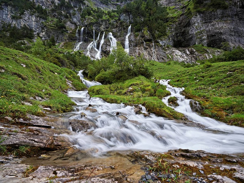 Cascades from the Jungibach Falls, Gental, Canton Bern, Switzerland, Europe