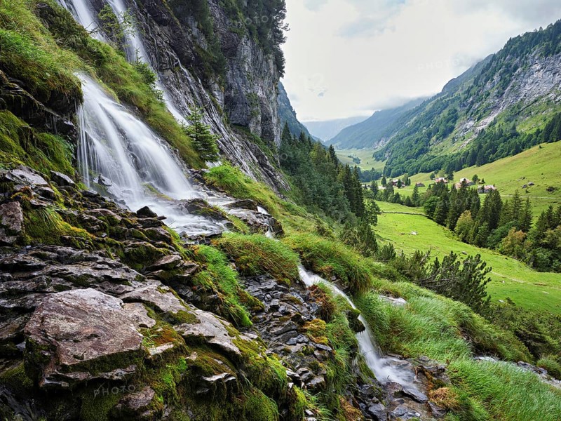 Cascades from the Jungibach Falls, Gental, Canton Bern, Switzerland, Europe