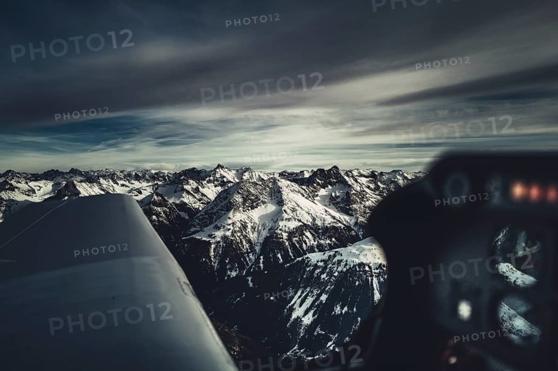 Flight over the late winter Lech Valley with a small aeroplane in Tyrol, Austria, Europe