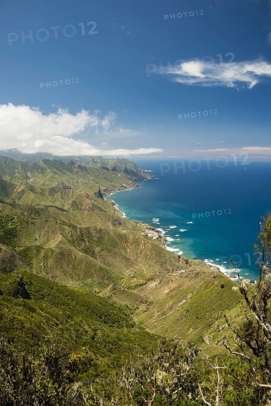 Panorama of Cabezo del Tejo, coast near Taganana, Anaga Mountains, Anaga, Tenerife, Northeast, Canary Islands, Canary Islands, Spain, Europe