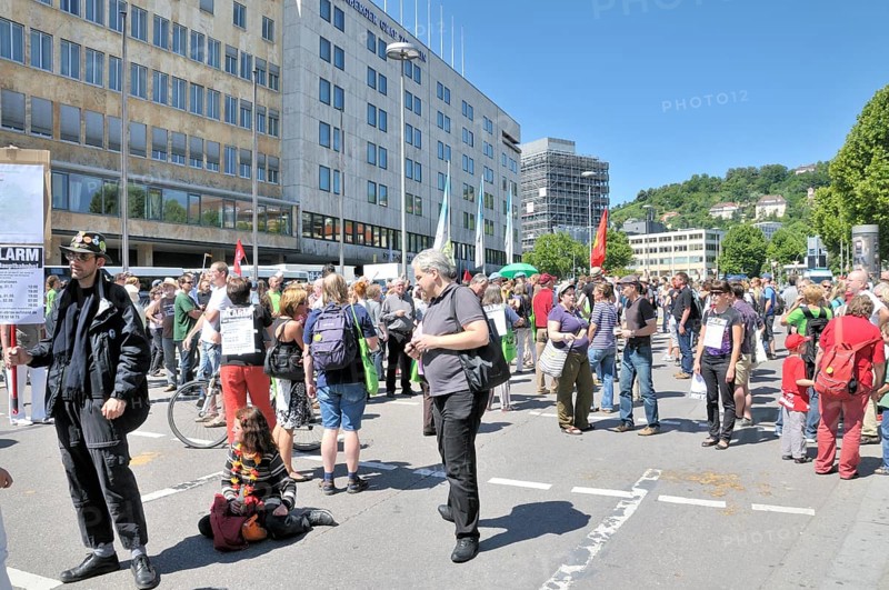 Demonstration against the rebuilding (Stuttgart 21 project) in front of the main railway station in Stuttgart, Baden-Württemberg, Germany, Europe