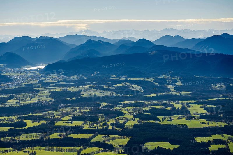 Aerial view, bird's eye view, Tegernsee and Alps, Upper Bavaria, Bavaria, Germany, Europe