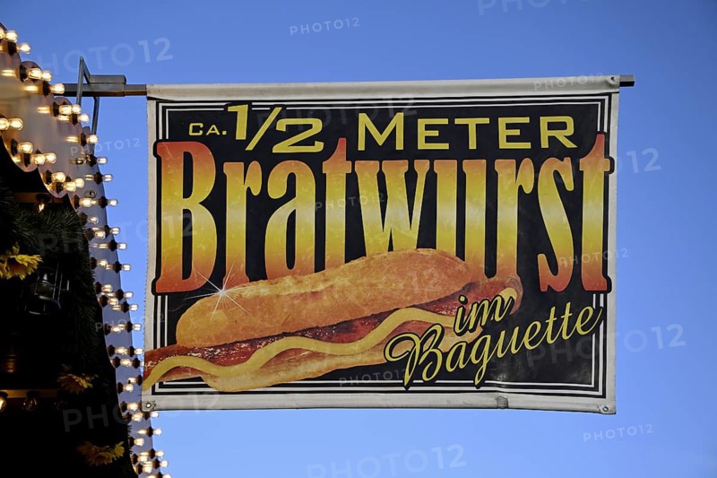 Sign at a bratwurst stand at the Oktoberfest, Munich, Bavaria, Germany, Europe