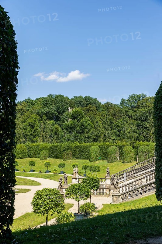The Grosssedlitz Baroque Garden with the Friedrich Palace is located on a hill on the left bank of the Elbe to the south-east of Dresden in Grosssedlitz, which belongs to the town of Heidenau in the Free State of Saxony, Grosssedlitz Baroque Garden, Heidenau, Saxony, Germany, Europe