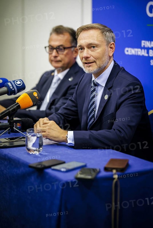 G7 Finance Ministers Meeting in Stresa. Christian Lindner (FDP), Federal Minister of Finance, here at the joint press statement with Federal Bank President Joachim Nagel. Stresa, 24.05.2024. Photographed on behalf of the Federal Ministry of Finance