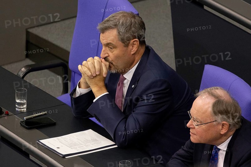 Markus Söder (Minister President of the Free State of Bavaria and Chairman of the CSU) and Stephan Weil (Minister President of Lower Saxony, Chairman of the SPD Lower Saxony) during the government statement on the current situation in the Bundestag on 13 November 2024