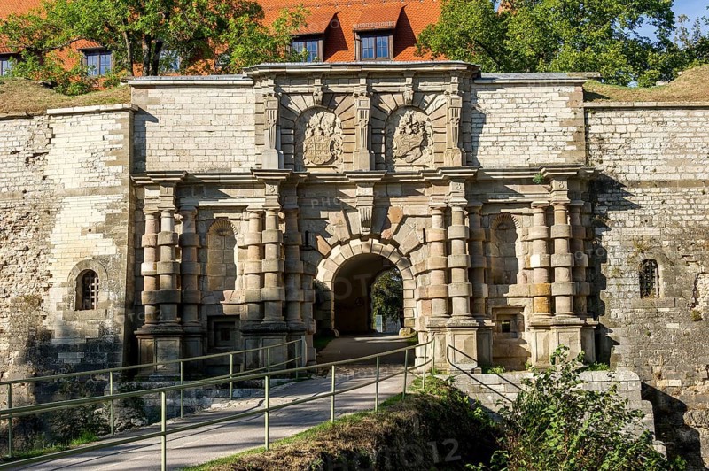 Gate, Prunktor in the fortress wall, fortress wall of the Wülzburg fortress, Renaissance fortification, Weißenburg in Bavaria, Altmühltal, Middle Franconia, Franconia, Bavaria, Germany, Europe