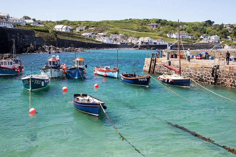 Fishing boats in the harbour at Coverack, Lizard Peninsula, Cornwall, England, UK