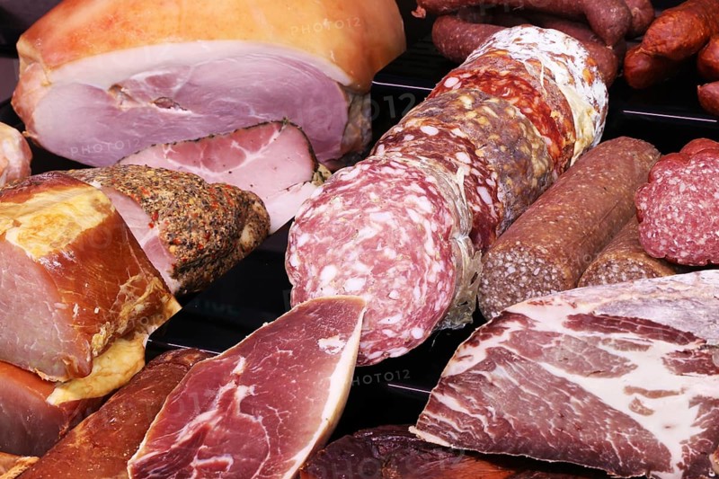 Sausage counter in a butcher's shop