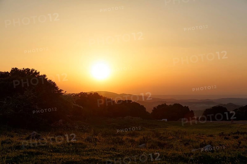 Sunset over mountain range, Sierras Subbeticas Natural Park, near Zuheros, Cordoba province, Cordoba, Andalusia, Spain, Europe