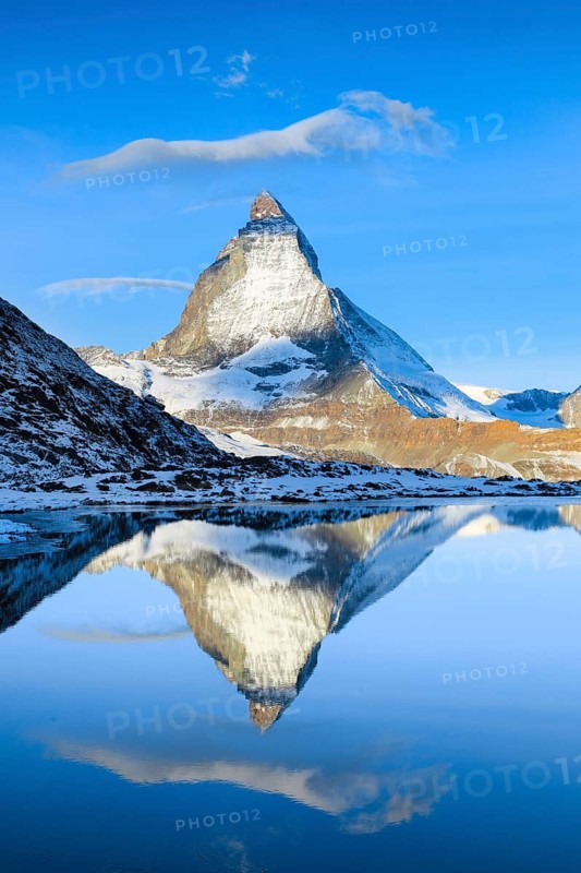 Matterhorn and mountain lake, Valais, Switzerland, Europe