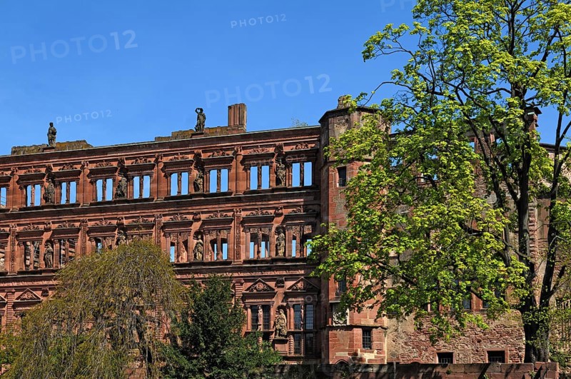 Ottheinrich's building of the Heidelberg castle ruins, destroyed in 1689, castle courtyard, Heidelberg, Baden-Württemberg, Germany, Europe