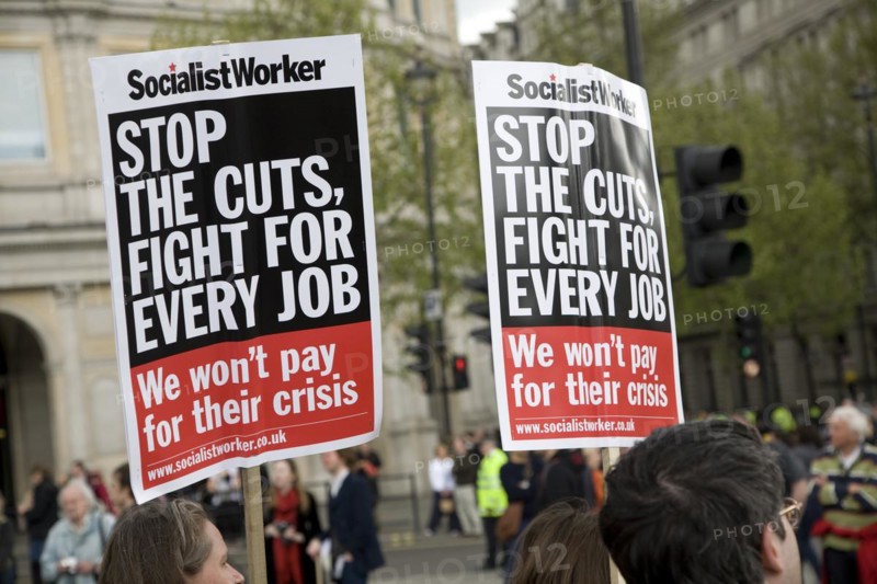 May Day march and rally at Trafalgar Square, London, England, UK May 1st, 2010 Socialist Worker placards