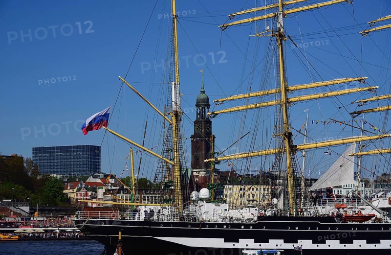 Europe, Germany, Hamburg, Elbe, Tower of the Michel, Four-masted barque Kruzenshtern, Hamburg, Hamburg, Federal Republic of Germany, Europe
