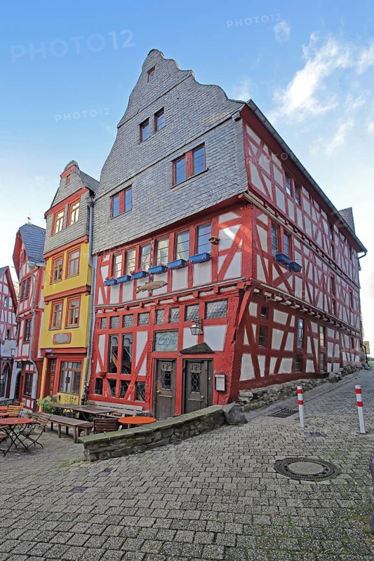 Half-timbered houses, slate house with tail gable, fish market, old town, Limburg, Hesse, Germany, Europe