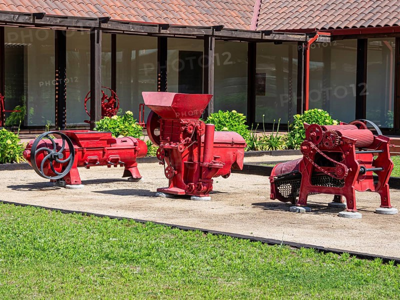 Balduzzi winery, San Javier, Maule valley, historical wine machinery, exhibition outside the shop, Chile, South America