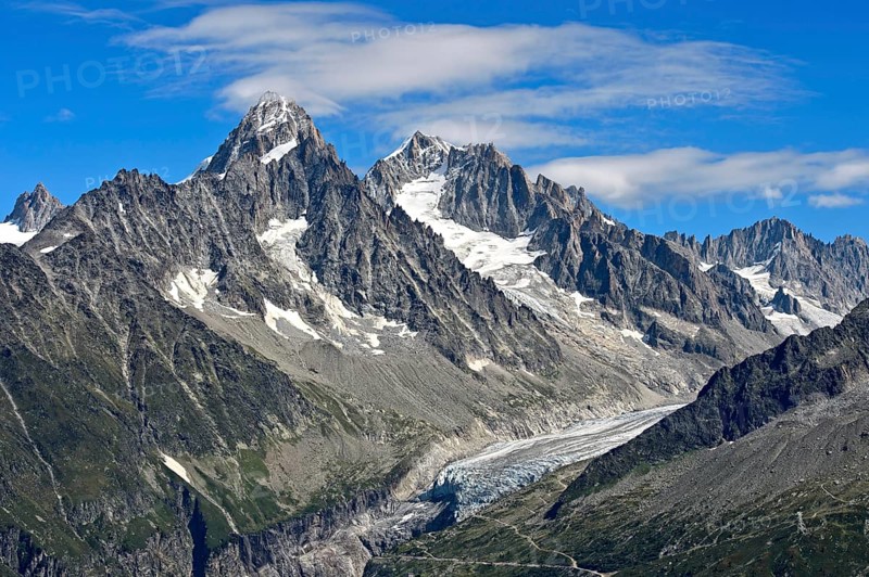 Summit Aiguille du Chardonnet and Aiguille d'Argentière, glacier Glacier d'Argentière, in the French Alps, Chamonix, Haute Savoie, France, Europe