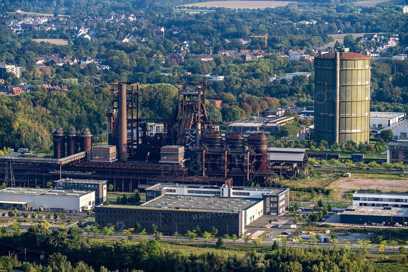 Former steelworks site Phönix West, blast furnace, gasometer, formerly Hoesch, Dortmund, North Rhine-Westphalia, Germany, Europe