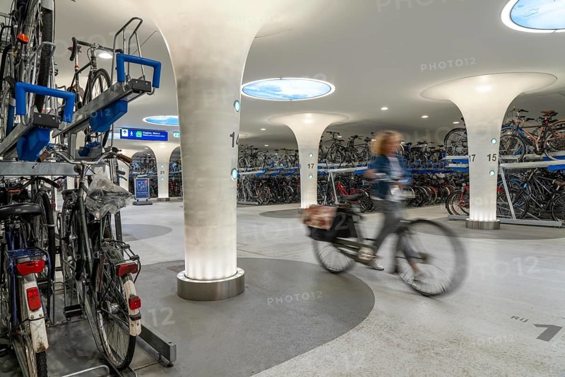 New bicycle car park at Amsterdam Central station, Stationsplein, space for around 7000 bicycles, largest in Amsterdam, digitally monitored, underground, direct connection to the station and metro, Netherlands