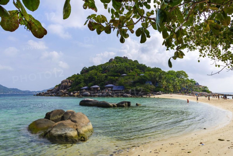 Granite rocks on the beach of Nang Yuan Island, island, holiday island, tropical, tropics, holiday paradise, landscape, bathing holiday, bathing beach, dream holiday, exotic, coastal landscape, Asian, natural landscape, rock, natural paradise, sight, beautiful, natural, paradise, seascape, summer, beautiful weather, climate, nature, coastline, ocean, sea, water, turquoise, beach holiday, Koh Tao, Thailand, Asia