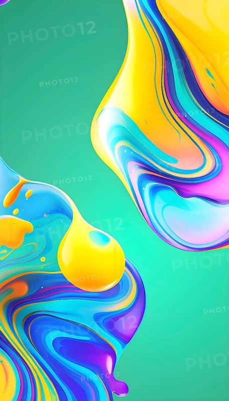 Abstract wallpaper with colorful blobs and liquid shapes on a green background, AI generated