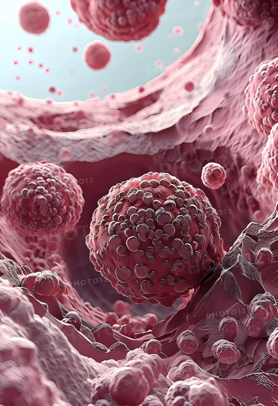 Three dimensional render of metastasis of cancerous tumor, AI generated