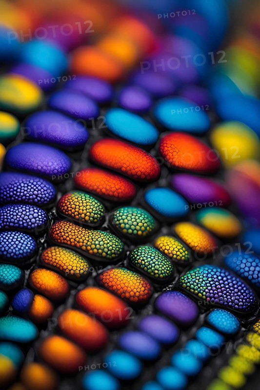Nano material inspired by gecko feet with intricate patterns and vibrant colors representing adhesive properties, AI generated
