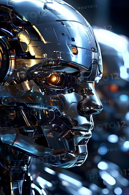 Advanced humanoid robot heads illustrating future robot concepts, AI generated