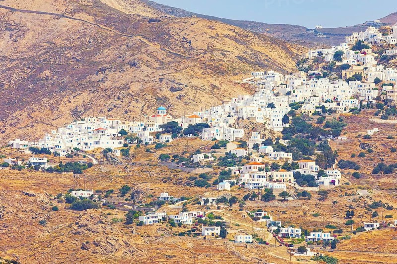 View of the hilltop village of Chora, Chora, Serifos Island, Cyclades Islands, Greece, Europe