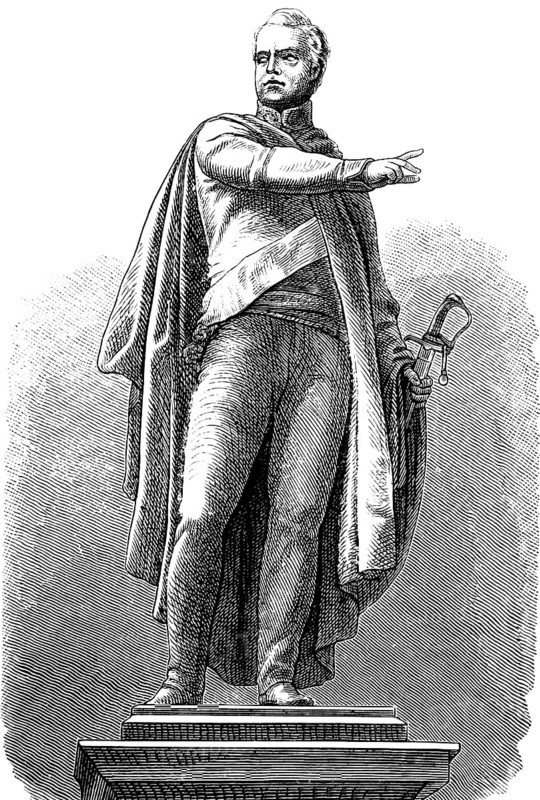 Statue of August Wilhelm Anton Count Neidhardt von Gneisenau, Prussian field marshal, reformer of the army, Berlin, sword, full-length portrait, Prussia, historical illustration 1882