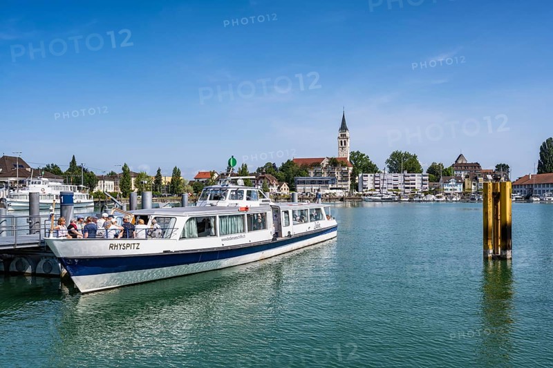 The Swiss passenger ship, liner MS Rhyspitz in the harbour of Romanshorn, Lake Constance, Canton Thurgau, Switzerland, Europe