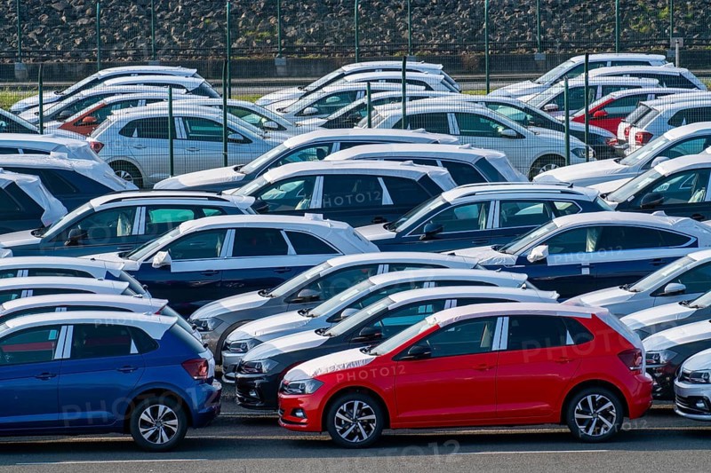 VW plant, Emden, new cars, waiting to be shipped, Lower Saxony, Germany, Europe