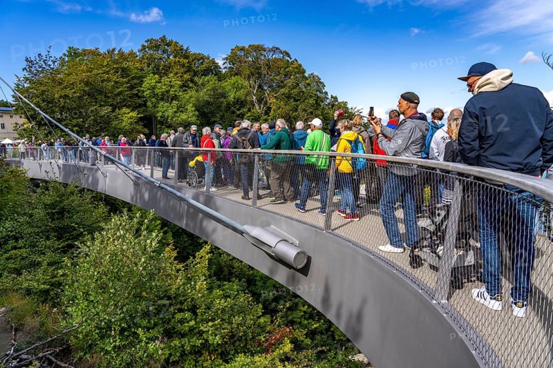 The Königsstuhl Skywalk on the chalk cliffs of Rügen, viewing platform on the famous Königsstuhl rock formation, barrier-free, in the Jasmund National Park, view of the Baltic Sea and the chalk cliff coast, between Sassnitz and Lohme, Mecklenburg-Vorpommern, Germany, Europe