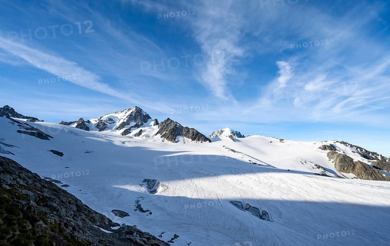 High alpine mountain landscape, summit of the Aiguille de Chardonnet and Glacier du Tour, glaciers and mountain peaks, Chamonix, Haute-Savoie, France, Europe