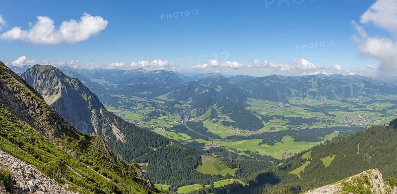 Panorama from the Entschenkopf, 2043m, into the Illertal, Allgäu Alps, Allgäu, Bavaria, Germany, Europe