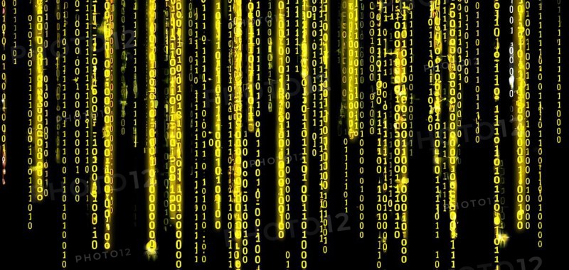 Abstract animation of binary code cascading down like digital rain, representing data insights in monochromatic yellow hues, AI generated