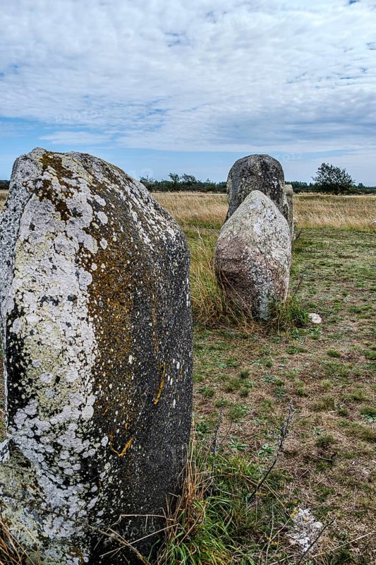 Stone setting at the cemetery of Gettlinge (Gettlinge gravfält), which was used from the Late Bronze Age to the Viking Age, in the south of the island of Öland, Kalmar län, Sweden, Europe