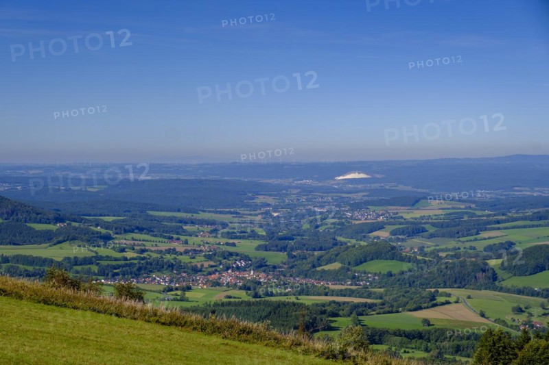 Panoramic view from the Wasserkuppe, Wasserkuppe, Rhön, district of Fulda, Hesse, Germany, Europe