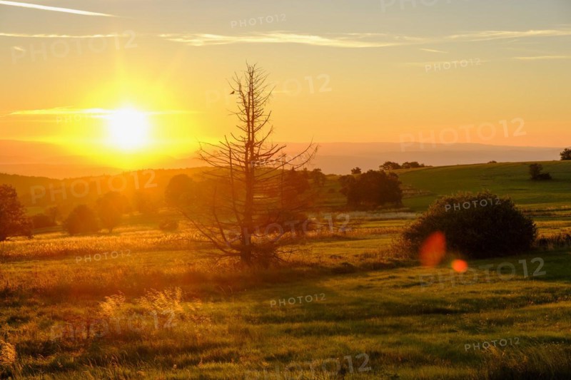 Sunrise, Hochrhönstraße, near Schwabenhimmel, UNESCO Biosphere Reserve, near Hausen, Rhön, Bavarian Rhön, Rhön, Lower Franconia, Bavaria, Germany, Europe