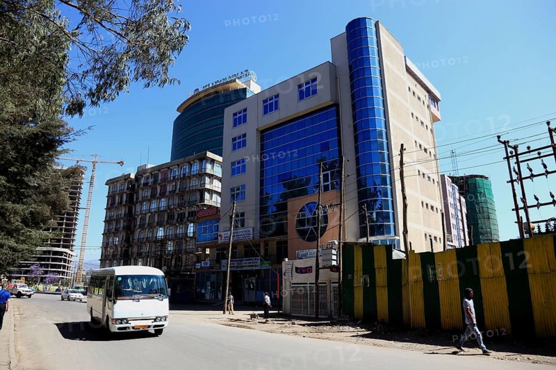 Addis Ababa, street scene in the city centre, skyscraper and office building, Ethiopia, Africa