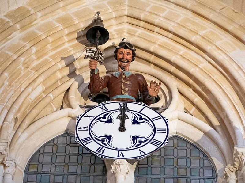 Papamoscas or fly snappers on the clock in the Cathedral of Santa Maria of Burgos, historic centre, province of Burgos, Castile and Leon, Spain, Europe
